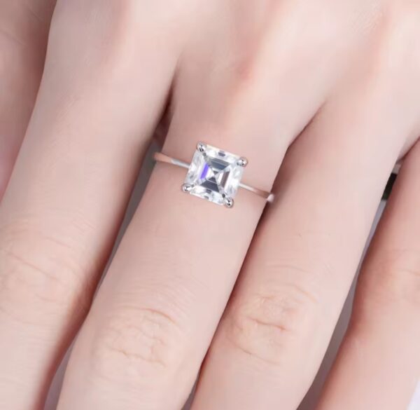 Anel de noivado Moissanite 3CT Asscher - Imagem 4