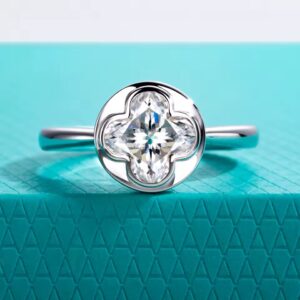 Anel de moissanite lapidação trevo de 4 folhas